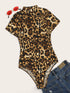 Mock-neck Form Fitted Leopard Bodysuit